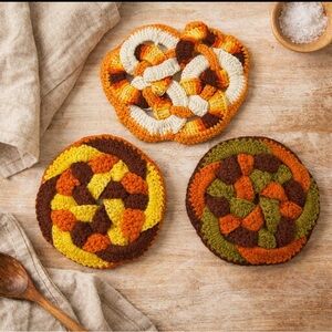 Lot of 3 Vintage Handmade Crochet Potholders 1970s EarthTones EUC